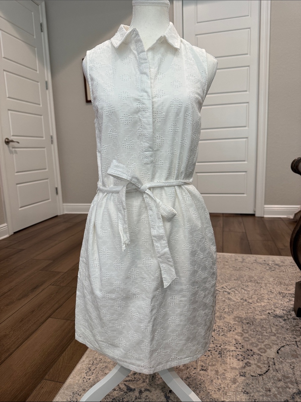 Banana Republic White Eyelet Collared Tie-Waist Mini Dress